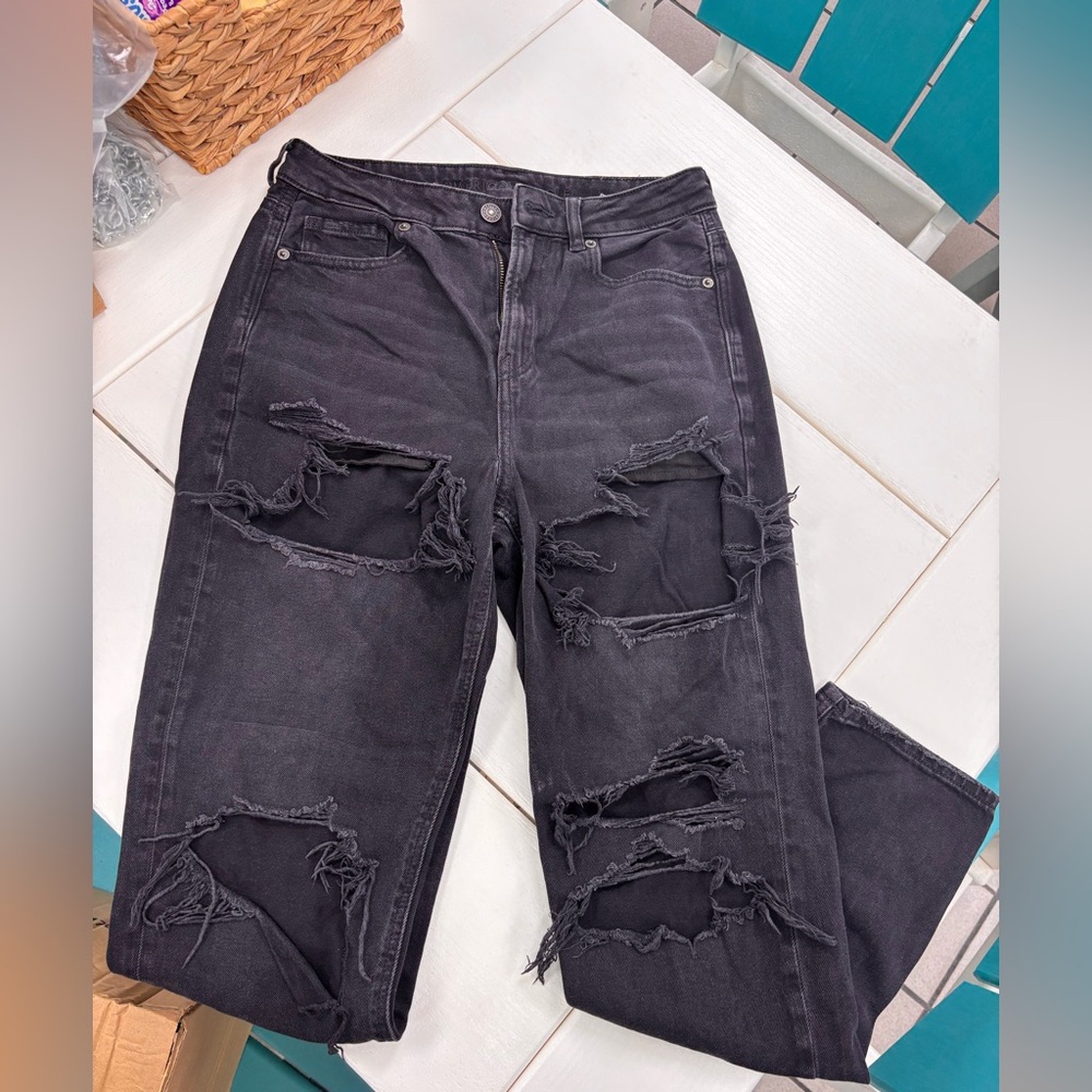 American Eagle Black Ripped Hole Jeans
